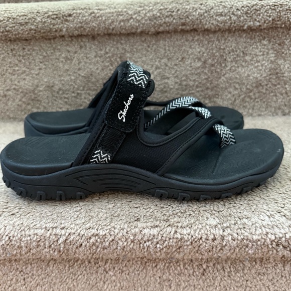 Skechers Women Adventure Reggae Slide Black Slip-On Strappy Comfort Sandals Sz 9 - Picture 7 of 10